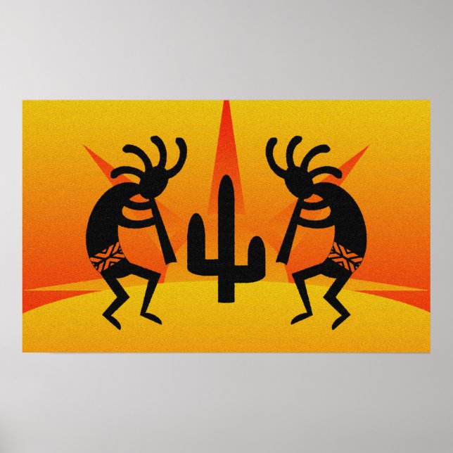 Black And Yellow Southwest Kokopelli Design Poster (Front)