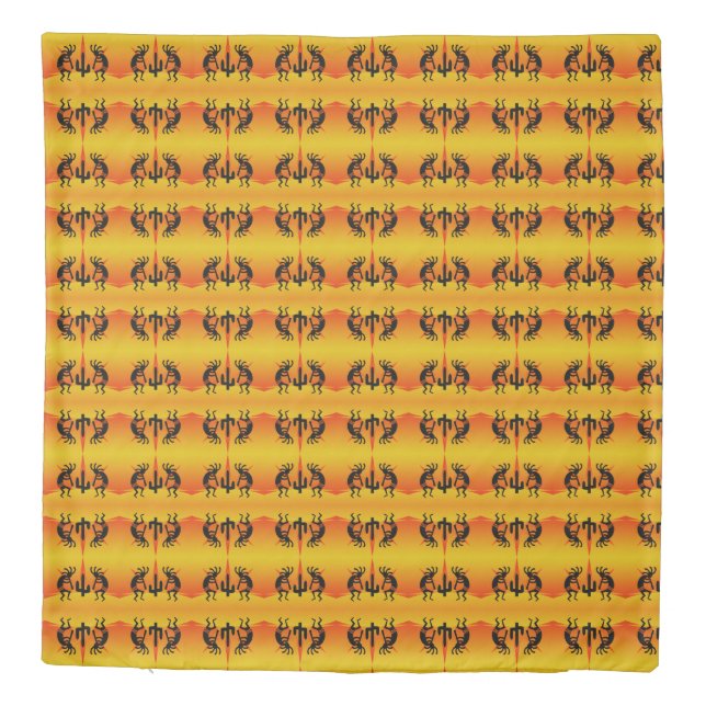 Black And Yellow Southwest Kokopelli Pattern Duvet Cover (Back)