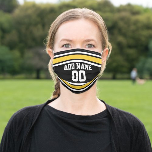 Black and Yellow Sports Jersey Custom Name Number Adult Cloth Face Mask