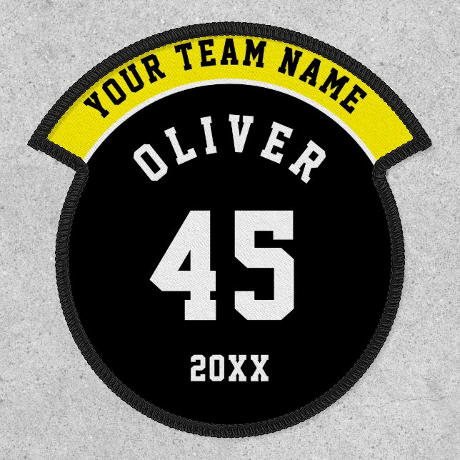 Black and Yellow Sports Player Team Name Number Patch (Front)