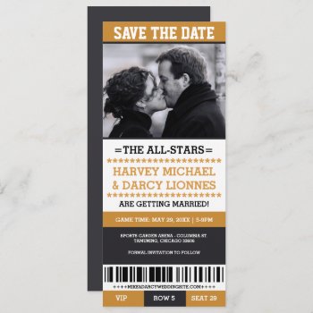 Black And Yellow Sports Ticket Save The Date Invitation by RenImasa at Zazzle