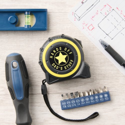 Black and Yellow Star Funny Dad Gift Hands Off Tape Measure