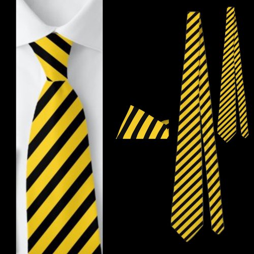 Black And Yellow Striped Abstract Pattern Neck Tie