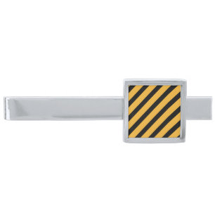 Black And Yellow Striped Abstract Pattern Silver Finish Tie Bar