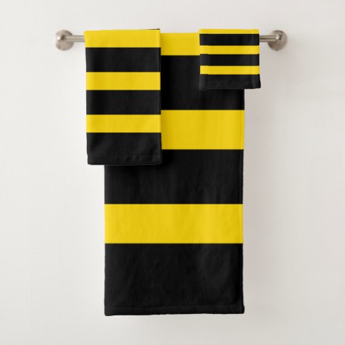 Black and yellow stripes pattern bath towel set