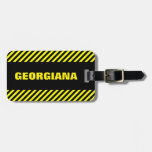 [ Thumbnail: Black and Yellow Stripes + Personalized Name Luggage Tag ]