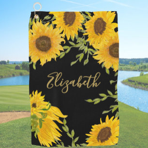 Black and Yellow Sunflower Floral custom ladies Golf Towel