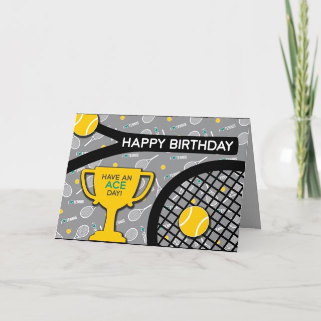 🎾 🖤 black and yellow Tennis Birthday Card (Front)
