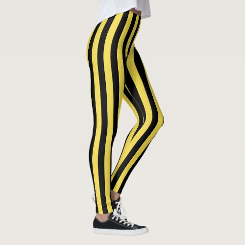 Black And Yellow Vertical Stripe Pattern Leggings