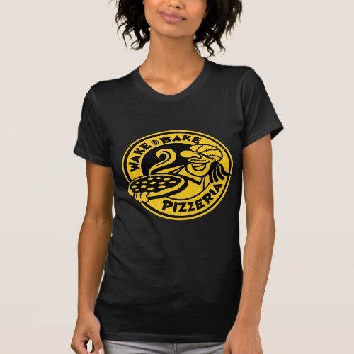 Black and Yellow Wake  Bake Pizza Logo T_Shirt