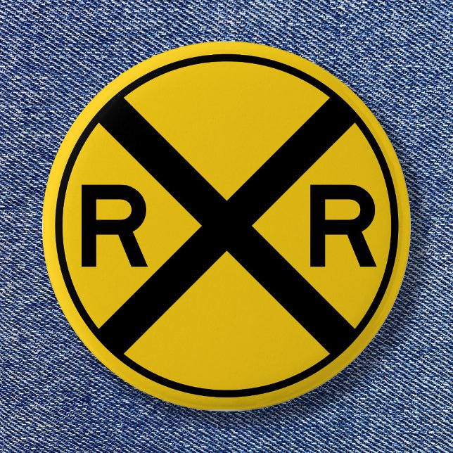 Black and Yellow Warning Sign Railroad Crossing Pinback Button (Black and Yellow Warning Sign Railroad Crossing Pinback Button)