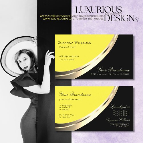 Black and Yellow with Decorative Gold Decor Modern Business Card