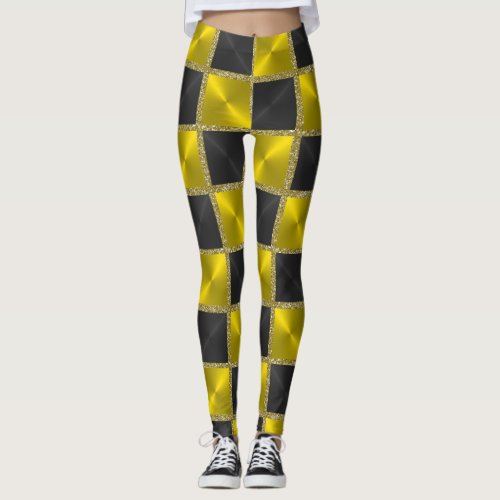 Black and Yellow with Gold Squares Leggings