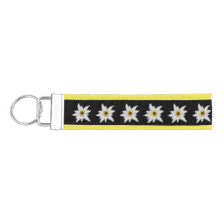 Black and Yellow with White Edelweiss Flowers Wrist Keychain