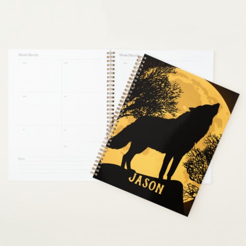 Black and Yellow Wolf Full Moon Planner Notebook