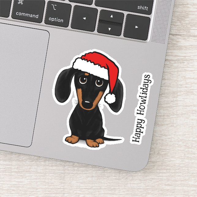 Black andTan Santa Dachshund Cute Dog Christmas Sticker (Detail)