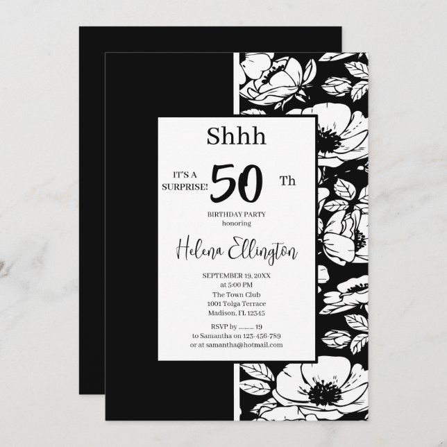 Black Anemone Birthday Invitation (Front/Back)