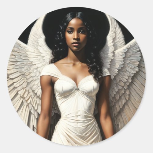 Black Angel Art African American Woman Classic Round Sticker