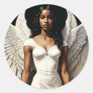 Black Angel Art African American Woman Classic Round Sticker