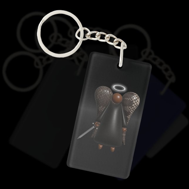 Black Angel, Avenging Angel (double sided) Keychain (Black Avenging Angel keyring)