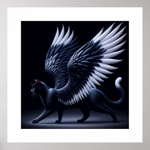 Black Angel Cat Cinematic Shot Poster
