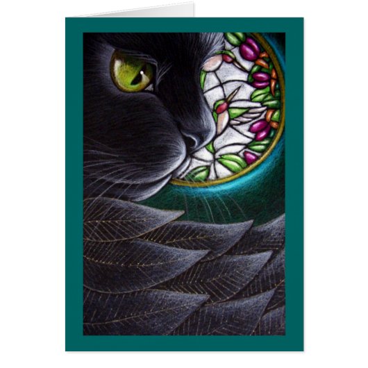 BLACK ANGEL CAT - STAINED GLASS WINDOW 4 Card (Front)