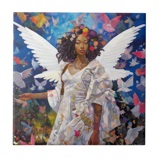 Black Angel Fantasy Art Ceramic Tile (Front)