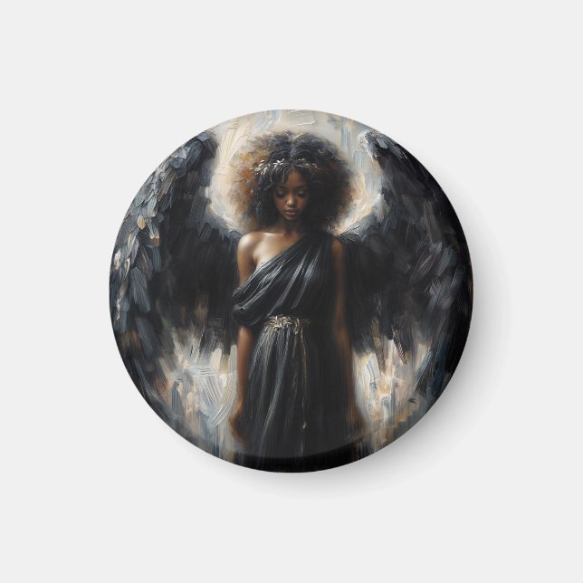 Black Angel Girl With Dark Wings Magnet (Front)
