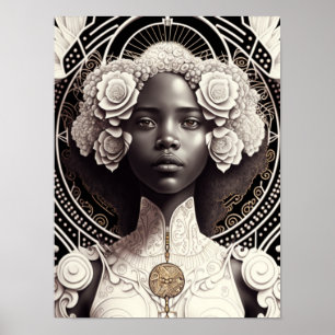 Black Angel Wearing White Roses In Her Hair Poster