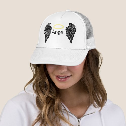 Black Angel Wings  Halo Trucker Hat