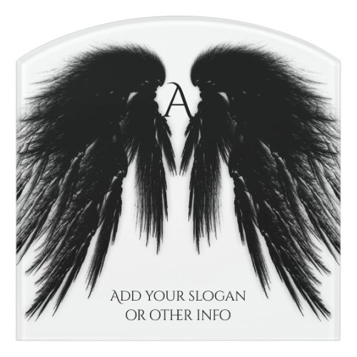 BLACK ANGEL WINGS Monogram Door Sign