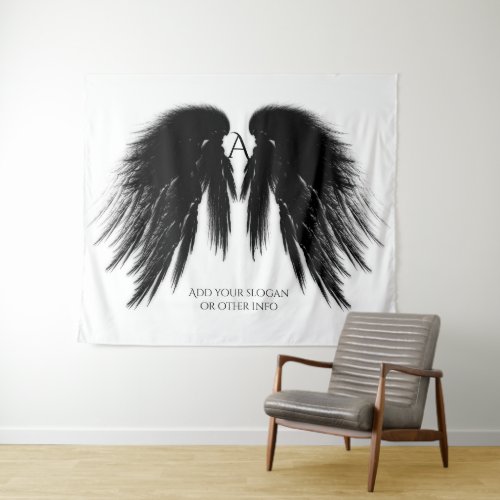 BLACK ANGEL WINGS Monogram Horizontal Tapestry