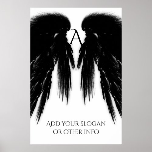 BLACK ANGEL WINGS Monogram Poster