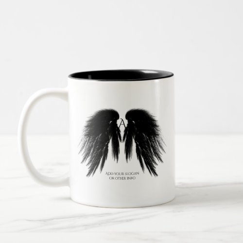 BLACK ANGEL WINGS Monogram Two_Tone Coffee Mug