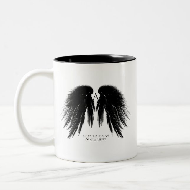 BLACK ANGEL WINGS Monogram Two-Tone Coffee Mug (Left)