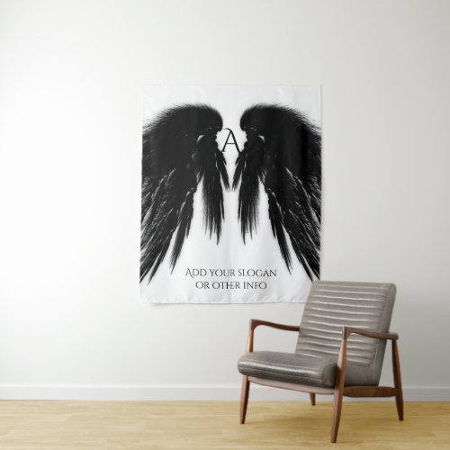 BLACK ANGEL WINGS Monogram Vertical Tapestry