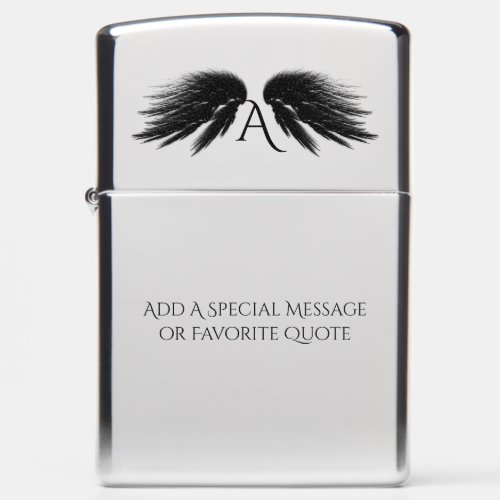 BLACK ANGEL WINGS Monogram Zippo Lighter