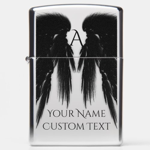 BLACK ANGEL WINGS Name Monogram Zippo Lighter