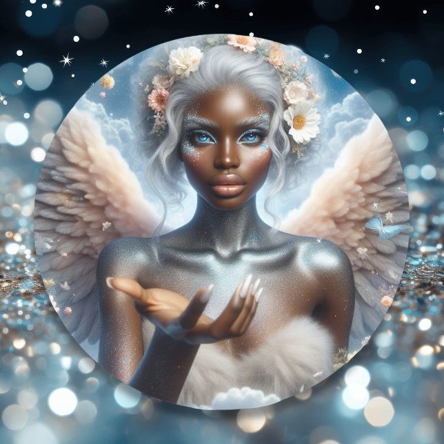 Black Angel with Blue Eyes Classic Round Sticker (Creator Uploaded)