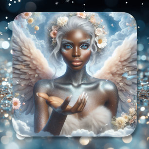 Black Angel with Blue Eyes Square Sticker