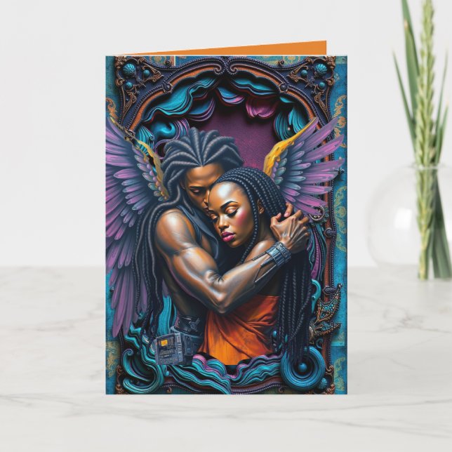Black Angel with Purple Wings Note Card (Front)