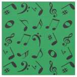 Black Angled Music Notes Pattern on Green Fabric