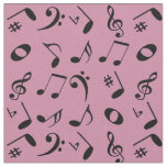 Black Angled Music Notes Pattern on Pink Fabric