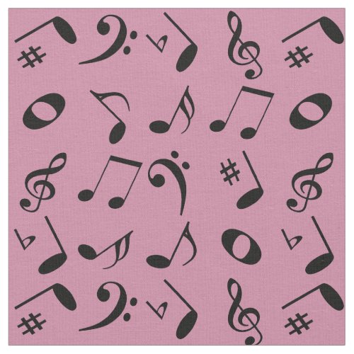 Black Angled Music Notes Pattern on Pink Fabric