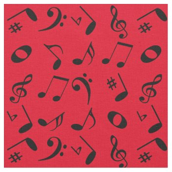 Black Angled Music Notes Pattern On Red Fabric by oldrockerdude at Zazzle