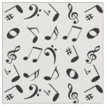Black Angled Music Notes Pattern on White Fabric
