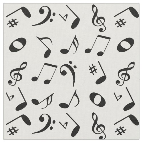 Black Angled Music Notes Pattern on White Fabric