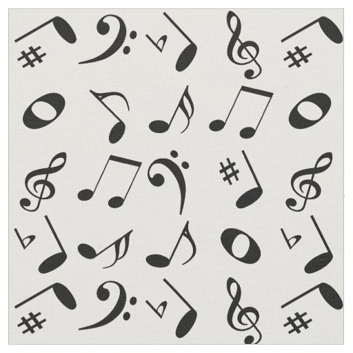 Black Angled Music Notes Pattern on White Fabric