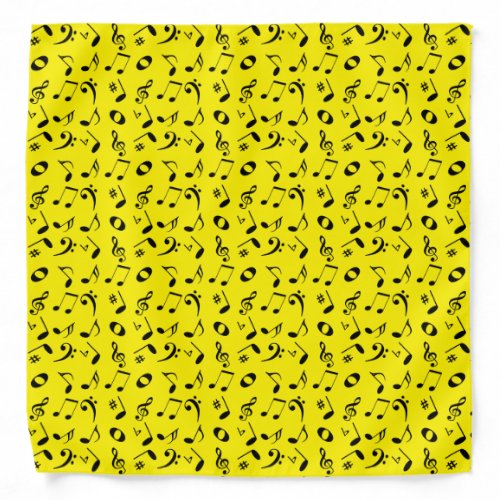 Black Angled Music Notes Pattern on Yellow Bandana