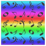 Black Angled Music Notes Pattern Rainbow Gradient Fabric